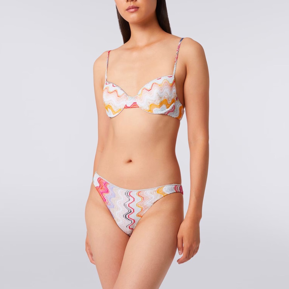MISSONI WAVE CROCHET BIKINI WITH LUREX IN MULTICOLORED, SIZE IT 38
